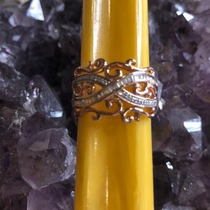 White Diamond Filigree Design Ring Rose925SS